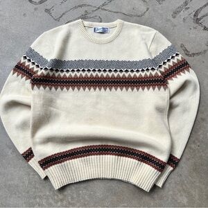Eclectic Grandpa Pebble Beach Cream and Brown Geometric Crewneck Sweater
